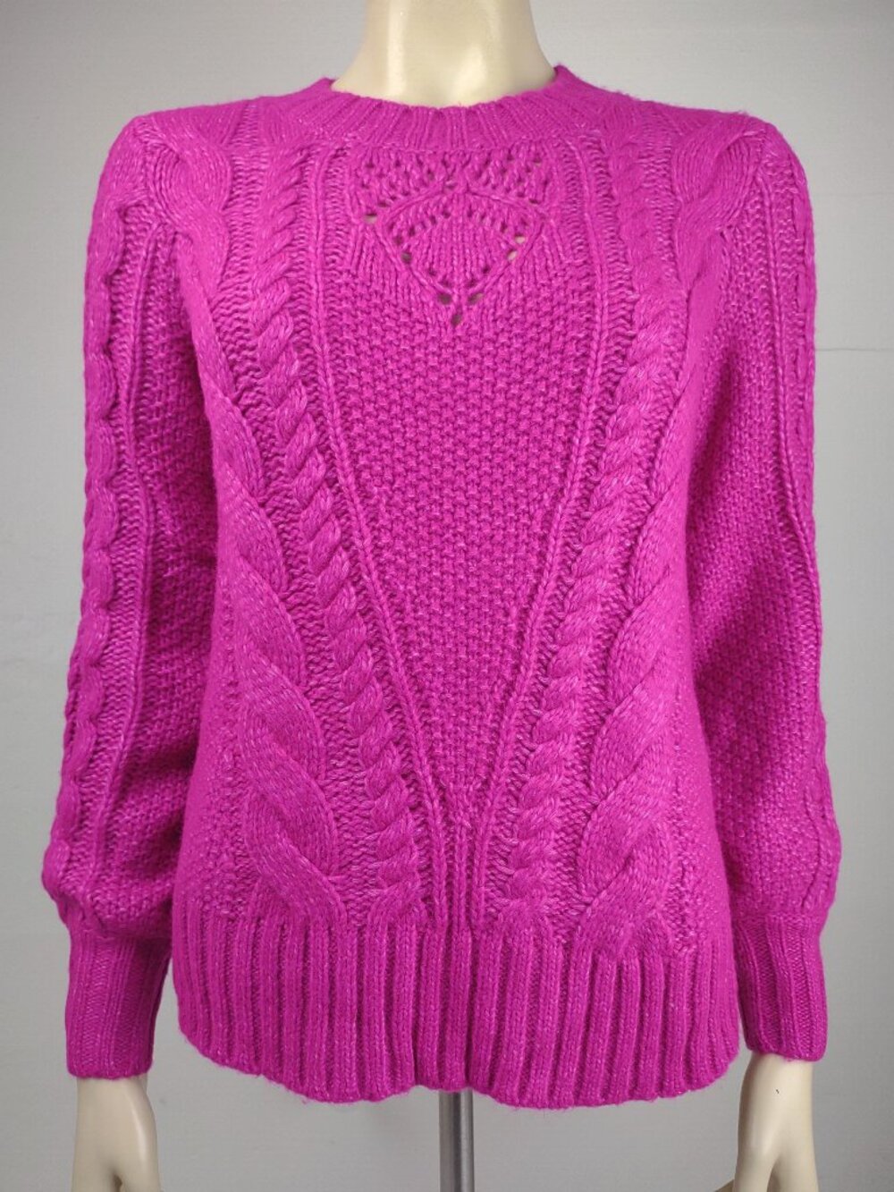 NWT Talbots fuchsia pink wool blend cable knit pullover sweater ladies XS XSmall